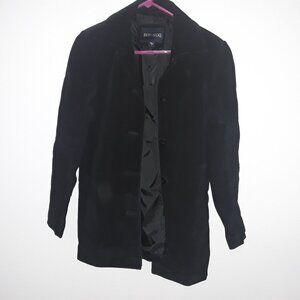 Bernardo beautiful ladies small black suede leather lon coat w/inside liner